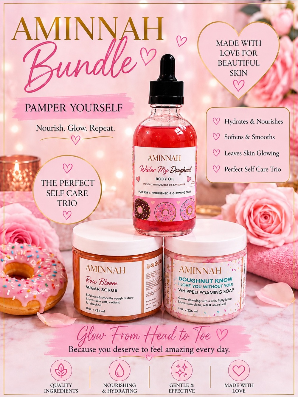 Rose Bloom & Water My Doughnut Bath Trio - Pink
